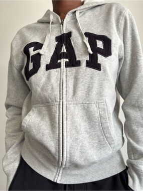 GAP Light Gray Hoodie with Black Appliqué Logo